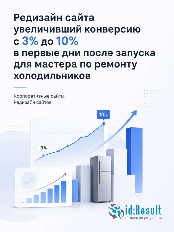 Редизайн сайта увеличивший конверсию с 3% до 10% в первые дни после запуска для мастера по ремонту холодильников