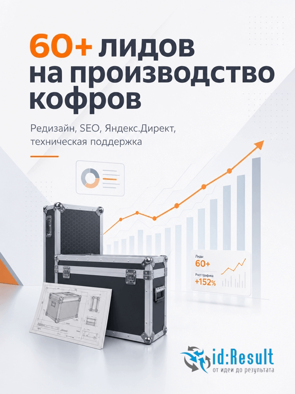60+ лидов на производство кофров. Редизайн, SEO, Яндекс.Директ, техническая поддержка